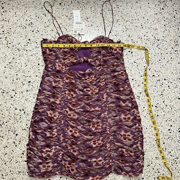 NWT Zara purple shimmer mini cut outs spaghetti straps dress medium m - Picture 2 of 6